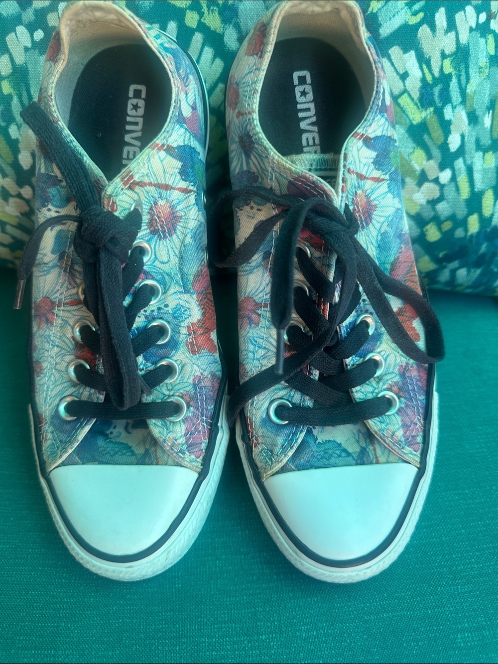 Converse Floral Low-Top Sneakers in Teal, Pink & Black